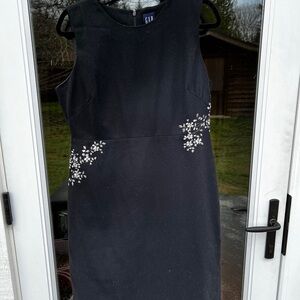 GAP 1999 Black Midi Dress with White Floral Accents